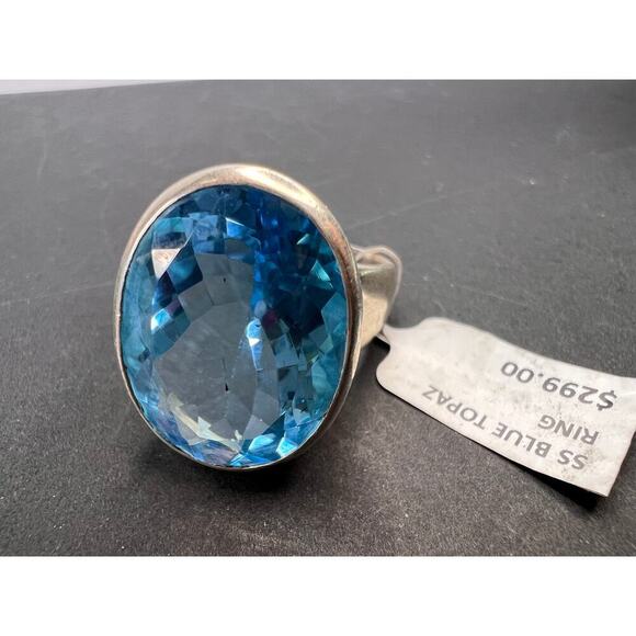 NEW Blue topaz sterling silver ring size 8 / 12.47 grams - Picture 10 of 11